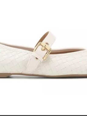 Dolce Vita Cream Woven Mary Jane Flats with Gold Buckle